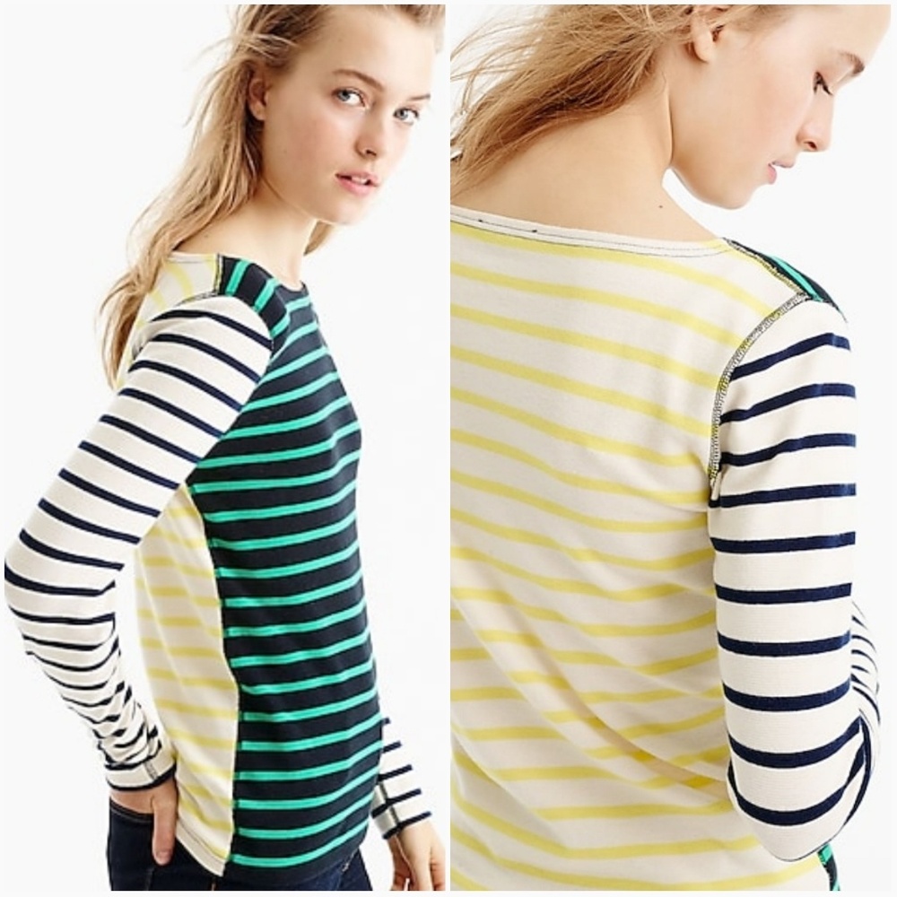 J. Crew Waffle Knit Stripe Long Sleeve Top